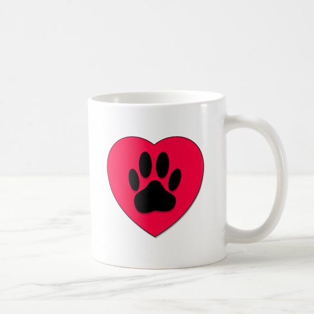 Red Heart med Hund Paw Print Kaffemugg (Höger)