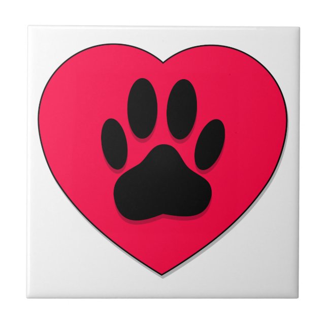 Red Heart med Hund Paw Print Kakelplatta (Framsidan)