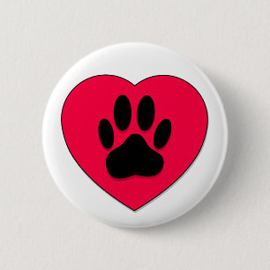 Red Heart med Hund Paw Print Knapp