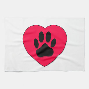 Red Heart med Hund Paw Print Kökshandduk
