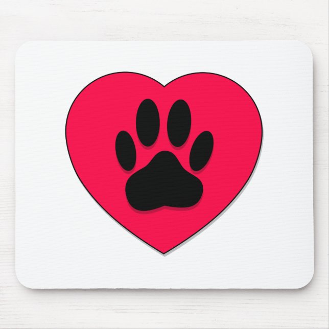 Red Heart med Hund Paw Print Musmatta (Framsidan)