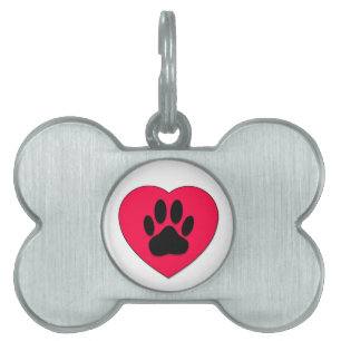 Red Heart med Hund Paw Print Namnbricka Husdjur