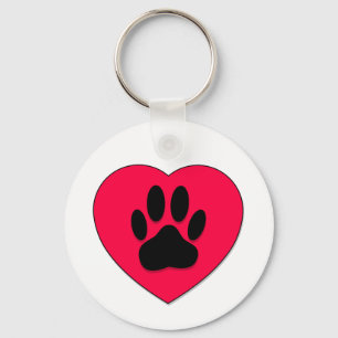 Red Heart med Hund Paw Print Nyckelring
