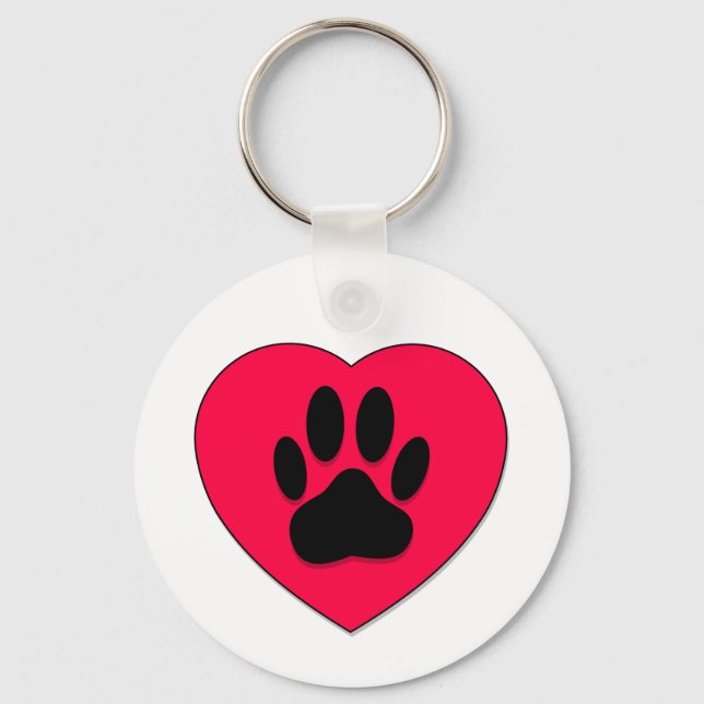 Red Heart med Hund Paw Print Nyckelring (Framsida)
