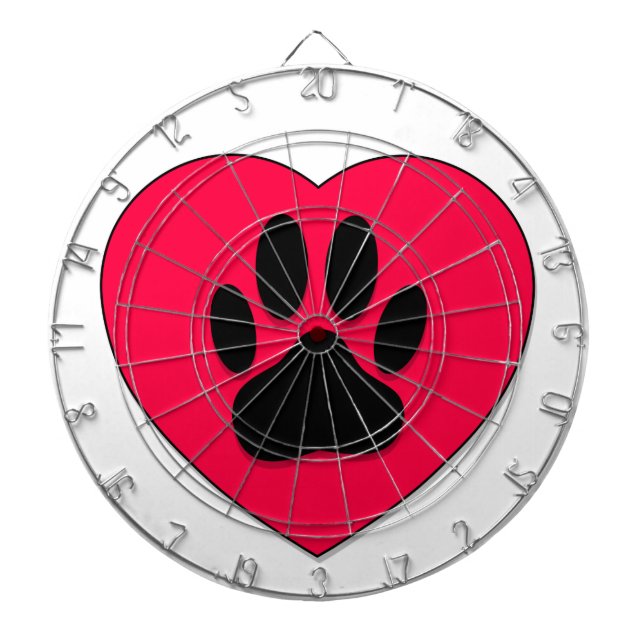 Red Heart med Hund Paw Print Piltavla (Framsidan)