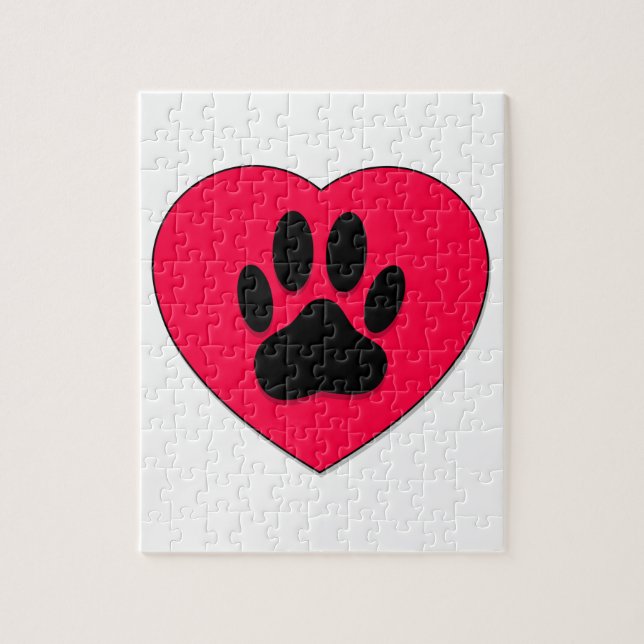 Red Heart med Hund Paw Print Pussel (Vertikal)