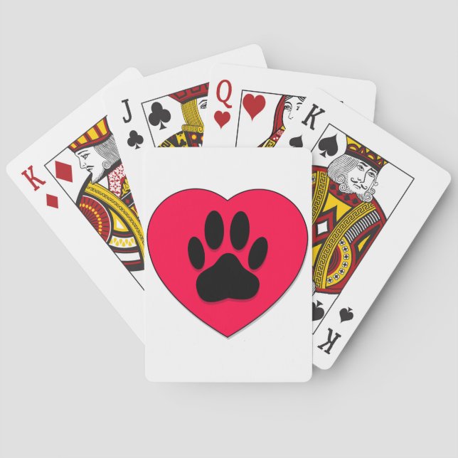Red Heart med Hund Paw Print Spel Kort (Baksidan)