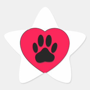 Red Heart med Hund Paw Print Stjärnformat Klistermärke