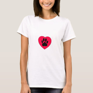 Red Heart med Hund Paw Print T Shirt