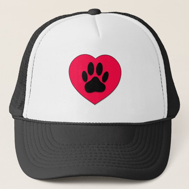 Red Heart med Hund Paw Print Truckerkeps (Framsida)