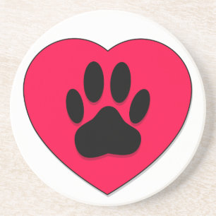 Red Heart med Hund Paw Print Underlägg