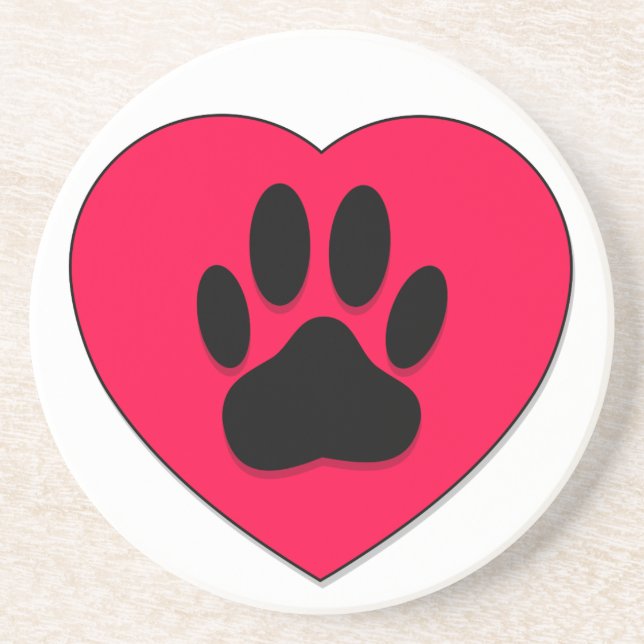 Red Heart med Hund Paw Print Underlägg (Framsidan)