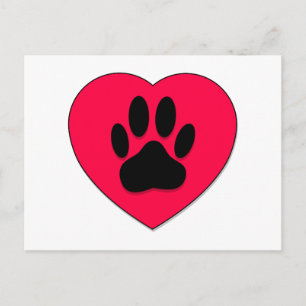 Red Heart med Hund Paw Print Vykort