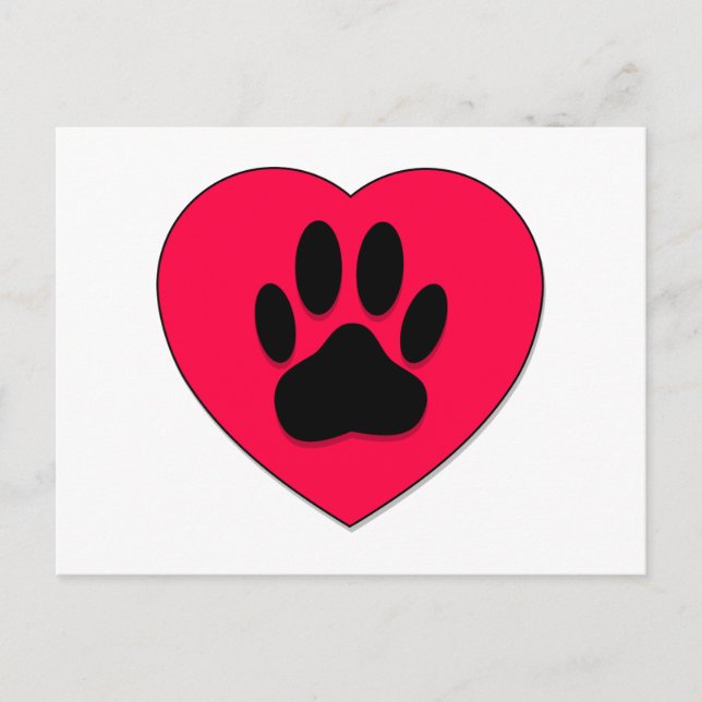 Red Heart med Hund Paw Print Vykort (Framsida)