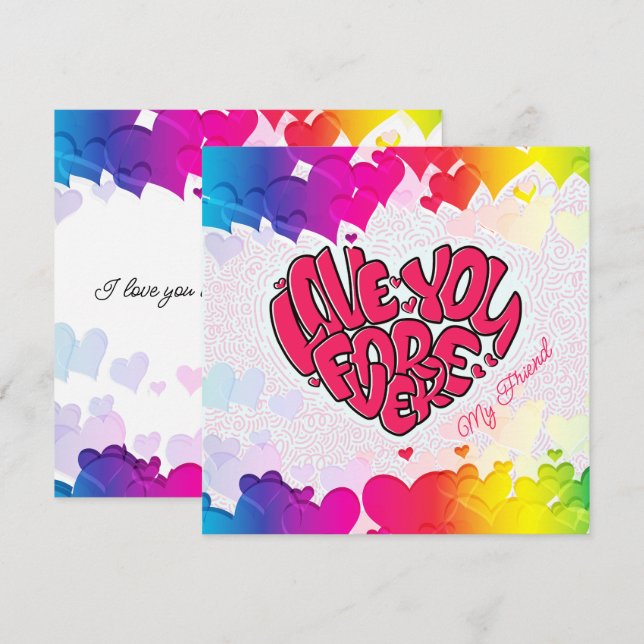 Red Heart med ord Kärlek You Forever Valentine's Julkort (Fram/baksida)