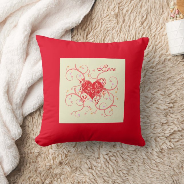Red Heart med röd bakgrund Pillow Kudde (Filt)