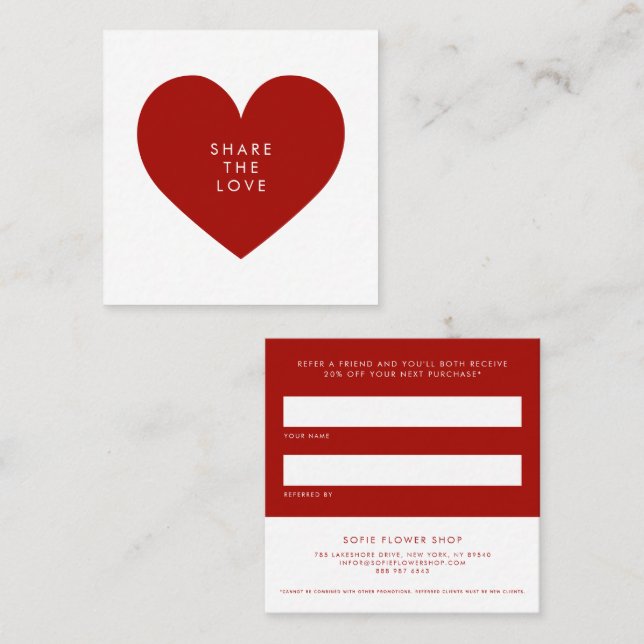 Red Heart Minimalist  för Kärlek Business Rabattkort (Fram/baksida)