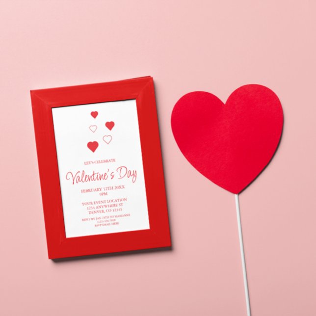 Red Heart Minimalist Valentine Day Party Inbjudningar (Skapare uppladdad)