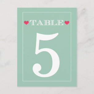 Red Heart Mint Grönt Bröllop Bordsnummer Cards