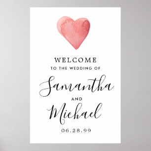 Red Heart Modern Välkommen till vårt Bröllop-tecke Poster