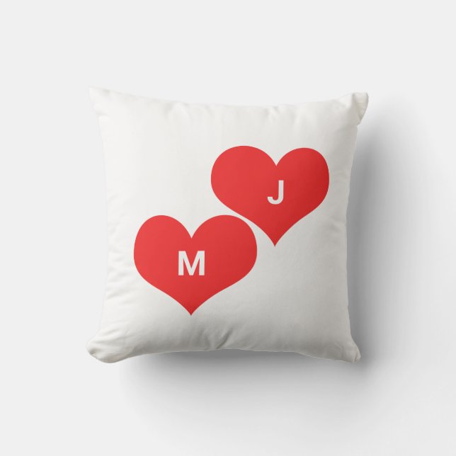 Red Heart Monogram Initial Anpassningsbar Valentin Kudde (Framsida)