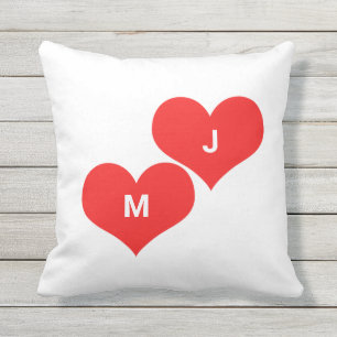 Red Heart Monogram Initial Anpassningsbar Valentin Kudde