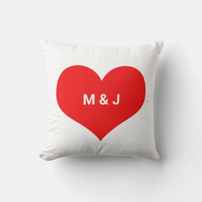 Red Heart Monogram Initialer Anpassningsbar Valent Kudde (Framsida)