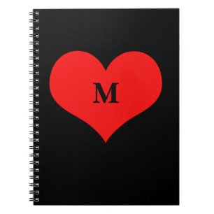 Red Heart Monogrammad Initial Namn Black Cute Anteckningsbok