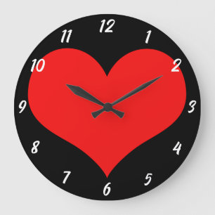 Red Heart Mönster Black Cute Valentine Day Gift Stor Klocka