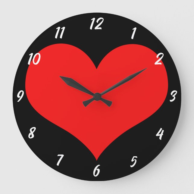 Red Heart Mönster Black Cute Valentine Day Gift Stor Klocka (Framsida)