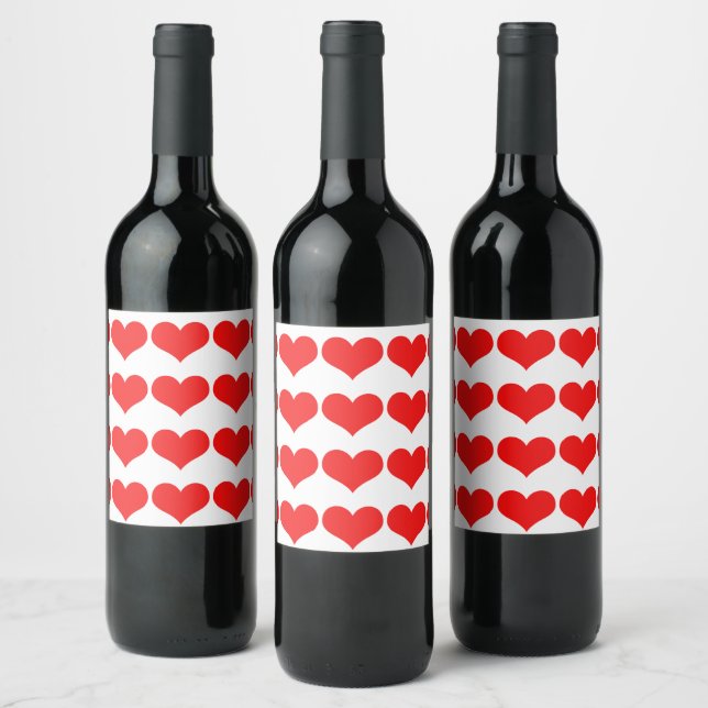 Red Heart Mönster Bröllop Valentine Birthdays Vinflaska Etikett (Flaskor)