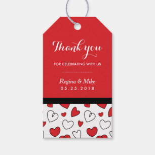 Red Heart Mönster Kärlek Doodles Bröllop Gift Märk Presentetikett