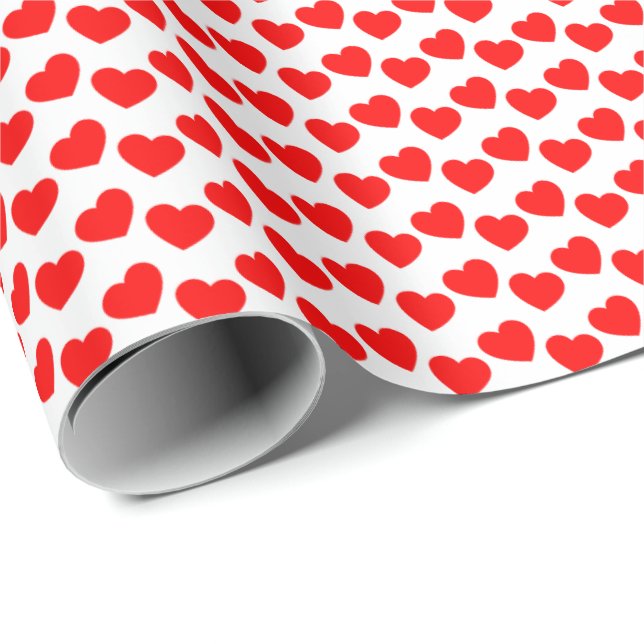 Red Heart Mönster on White Wrapping Papper Presentpapper (Rullad Hörn)