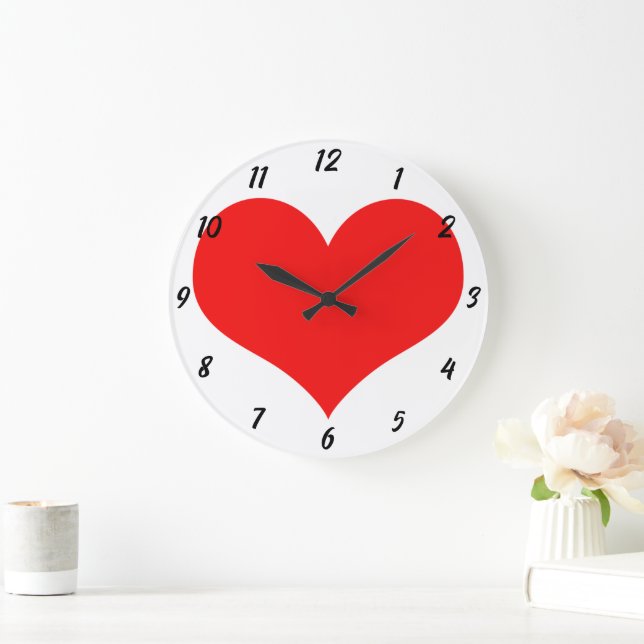 Red Heart Mönster White Cute Valentine Day Gift Stor Klocka (Hem)