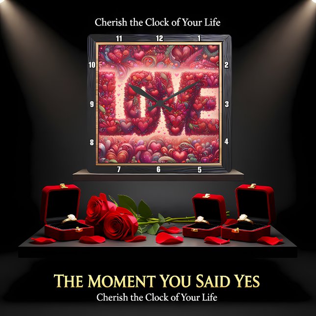 Red Heart Mosaic Love Wall Fyrkantig Klocka (Skapare uppladdad)