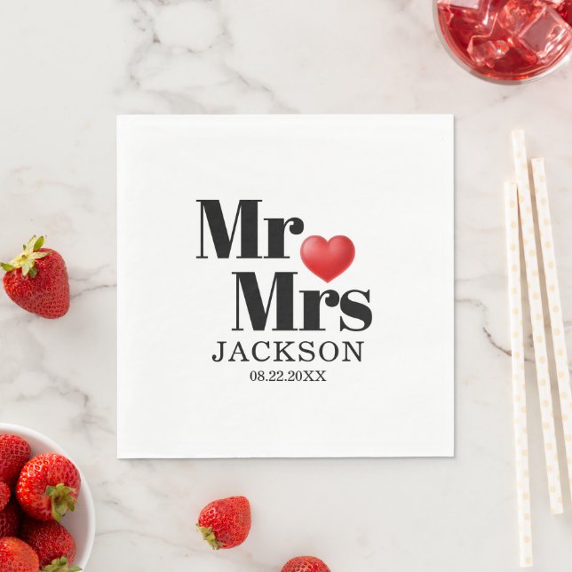 Red Heart Mr. & Mrs. Wedding Pappersservett (Insitu)