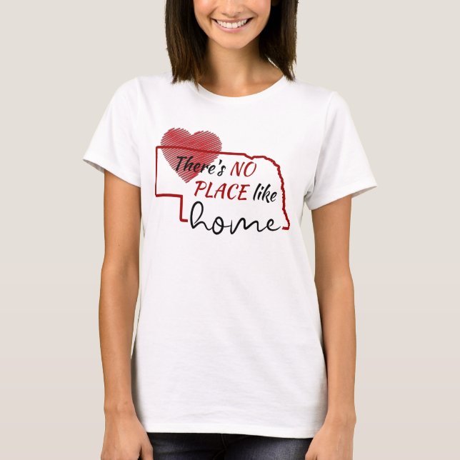 Red Heart Nebraska No Ställe like Home T Shirt (Framsida)
