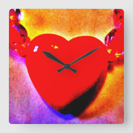 Red Heart Necklace Fyrkantig Klocka