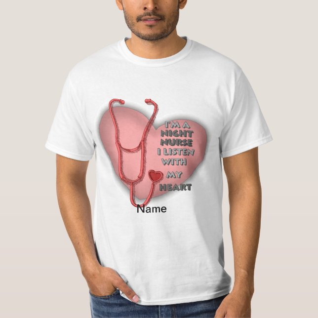 Red Heart Night Nurse T Shirt (Framsida)
