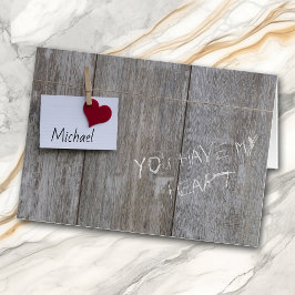 Red Heart Note on Wood Personlig Valentine Card Hälsningskort