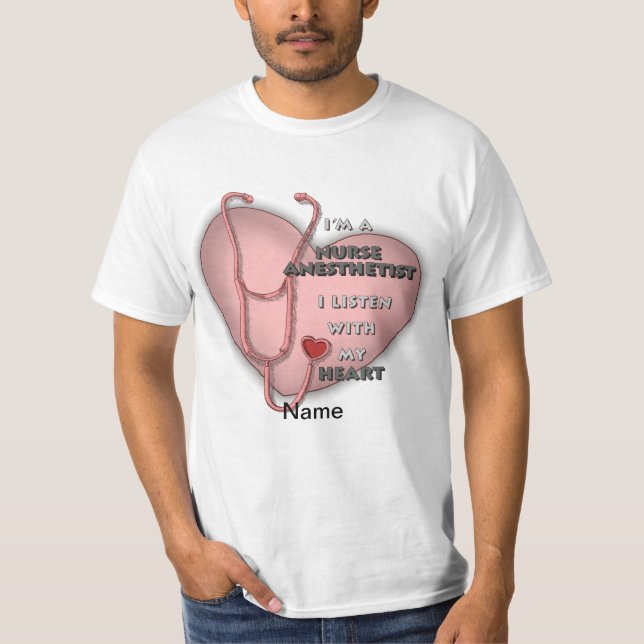 Red Heart Nurse Anesthetist T Shirt (Framsida)