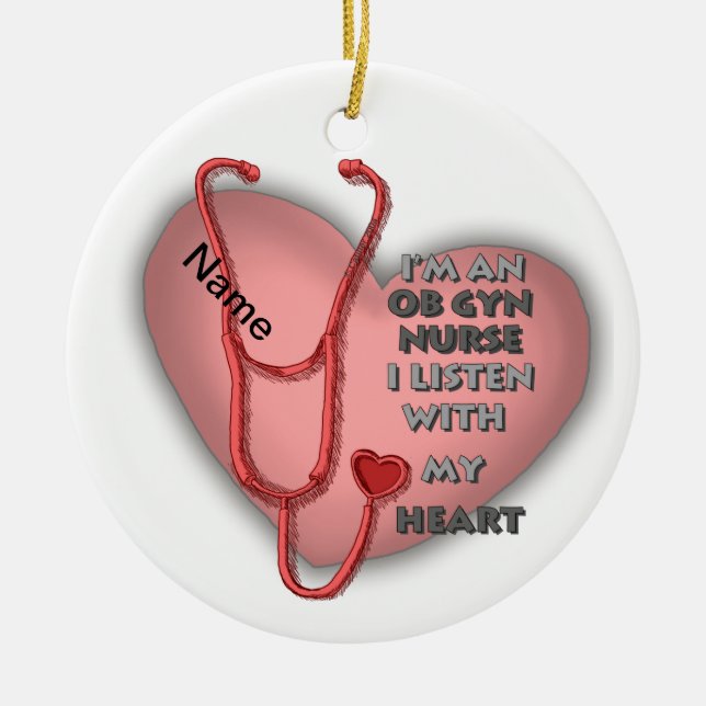 Red Heart ObGyn Nurse Julgransprydnad Keramik (Framsidan)
