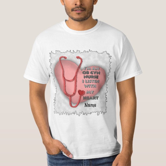 Red Heart ObGyn Nurse T Shirt (Framsida)