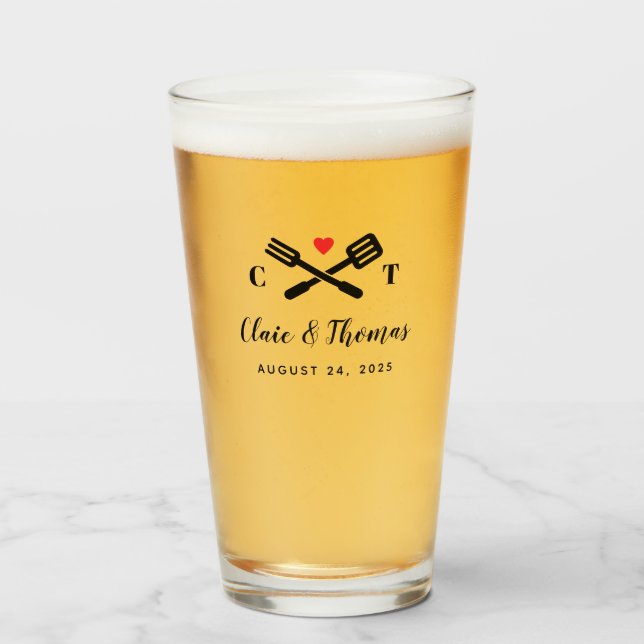 Red Heart och BBQ Verktyg Peles Bröllop Glaskopp (Framsida fylld)