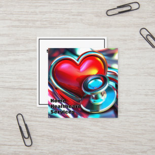 Red Heart och Chrome Stethoscope Healthcare Fyrkantigt Visitkort