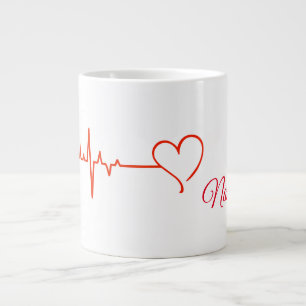 Red Heart och Heart Rate Mugg med Namn Jumbo Mugg