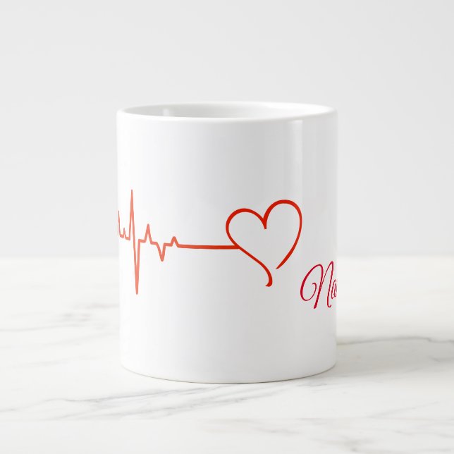 Red Heart och Heart Rate Mugg med Namn Jumbo Mugg (Framsidan)