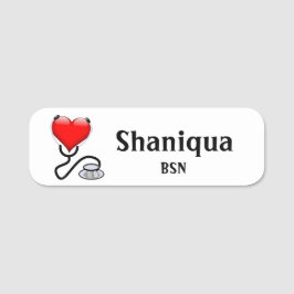 Red Heart och Stethoscope Medical White Namn brick Namnbricka