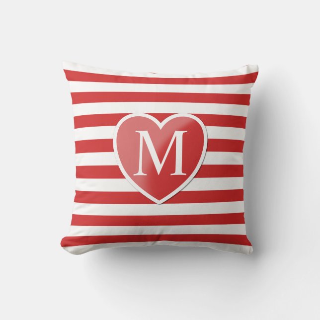 Red Heart och Stripe Monogram Kudde (Framsida)