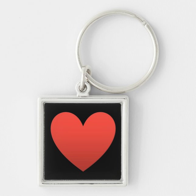 Red Heart on Black - Keychain Fyrkantig Silverfärgad Nyckelring (Framsidan)